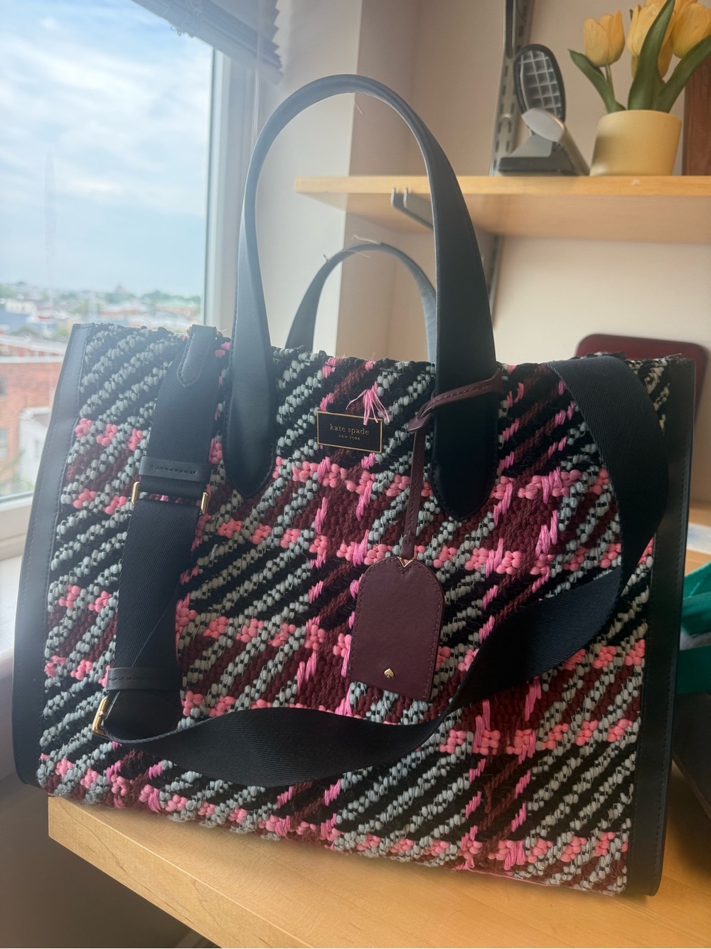 kate spade Black, Pink & Gray Tweed Tote with Removable Strap